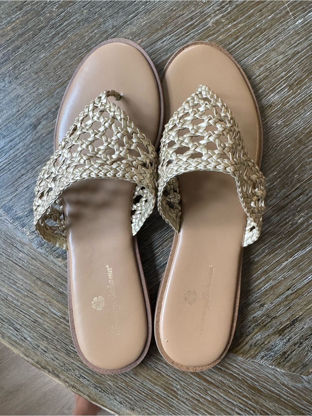 Tommy Bahama Metallic Gold Braided Slide Sandals
